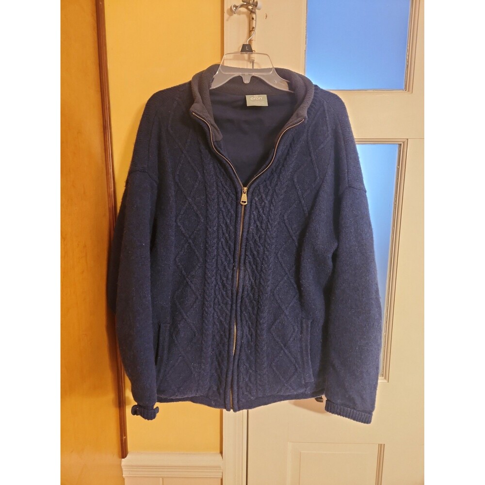 Aran Woollen Mills 100% Wool Dark Blue Full-Zip Sweater Men's Size L